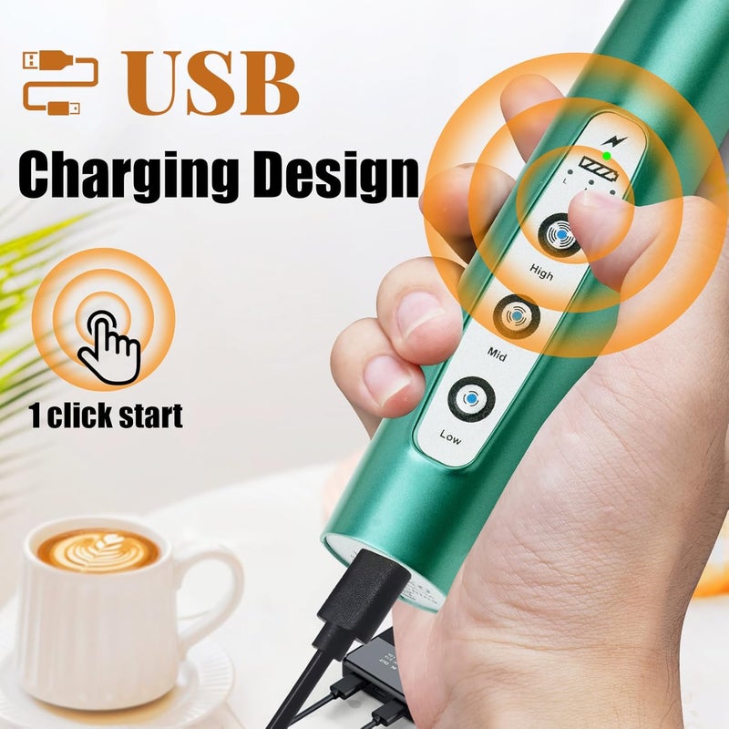 Nahida Green Milk Frother Wand for Coffee, Frother Handheld Rechargeable Electric Whisk with 3 Heads 3 Speeds Drink Mixer Coffee Frother Foam Maker For Latte, Cappuccino, Hot Chocolate, Egg - Image 2
